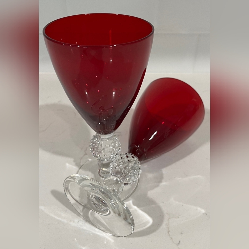 Vintage Morgantown Art Deco Ruby Cut To Clear Goblets 9 oz Set Of 2 - Picture 6 of 9